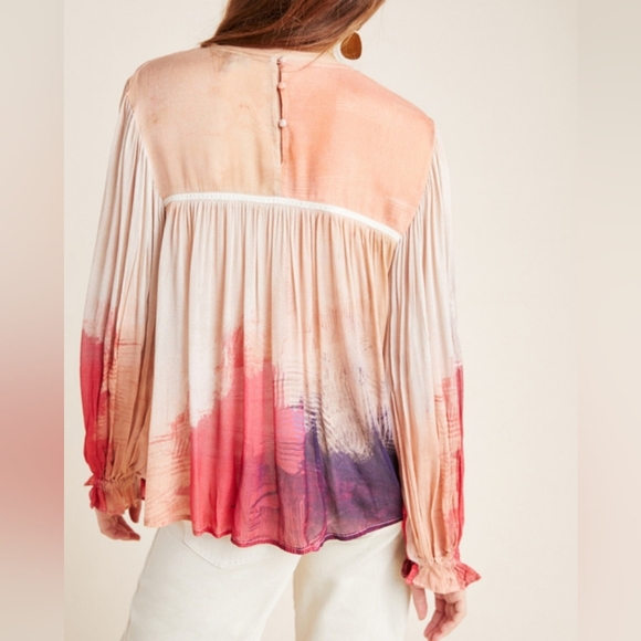 Bl^nk London x Anthropologie MIRANDA Brush Strokes Eclectic Red Sheer Top PS - Picture 3 of 15